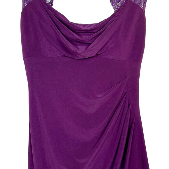 XSCAPE by Joanna Chen Lace Satin Draped Dress Plum Purple Formal Ruched Size 8 - Picture 3 of 16
